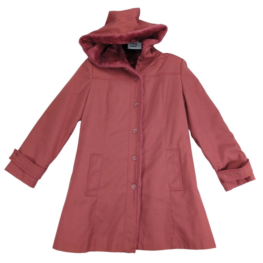 Vintage 90s Bonders Burgundy‎ Pea Coat Womens M Hooded Fleece Lined Mid-Length